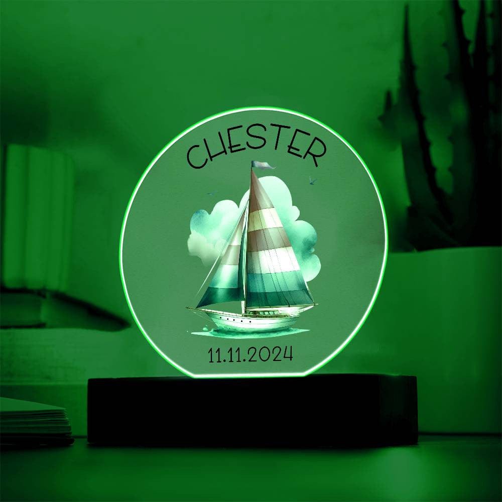 Sailboat Nightlight - Custom Acrylic LED Plaque | Personalized Baby Nursery Light
