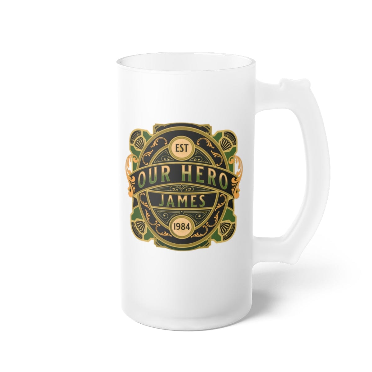 Father's Day Custom Name Gift Frosted Glass Beer Mug, Our Hero Dad Beer Stein, I Love You Dad Husband Gift From Kids Wife, Best Dad Ever