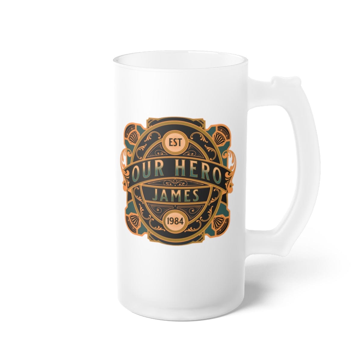 Father's Day Custom Name Gift Frosted Glass Beer Mug, Our Hero Dad Beer Stein, I Love You Dad Husband Gift From Kids Wife, Best Dad Ever