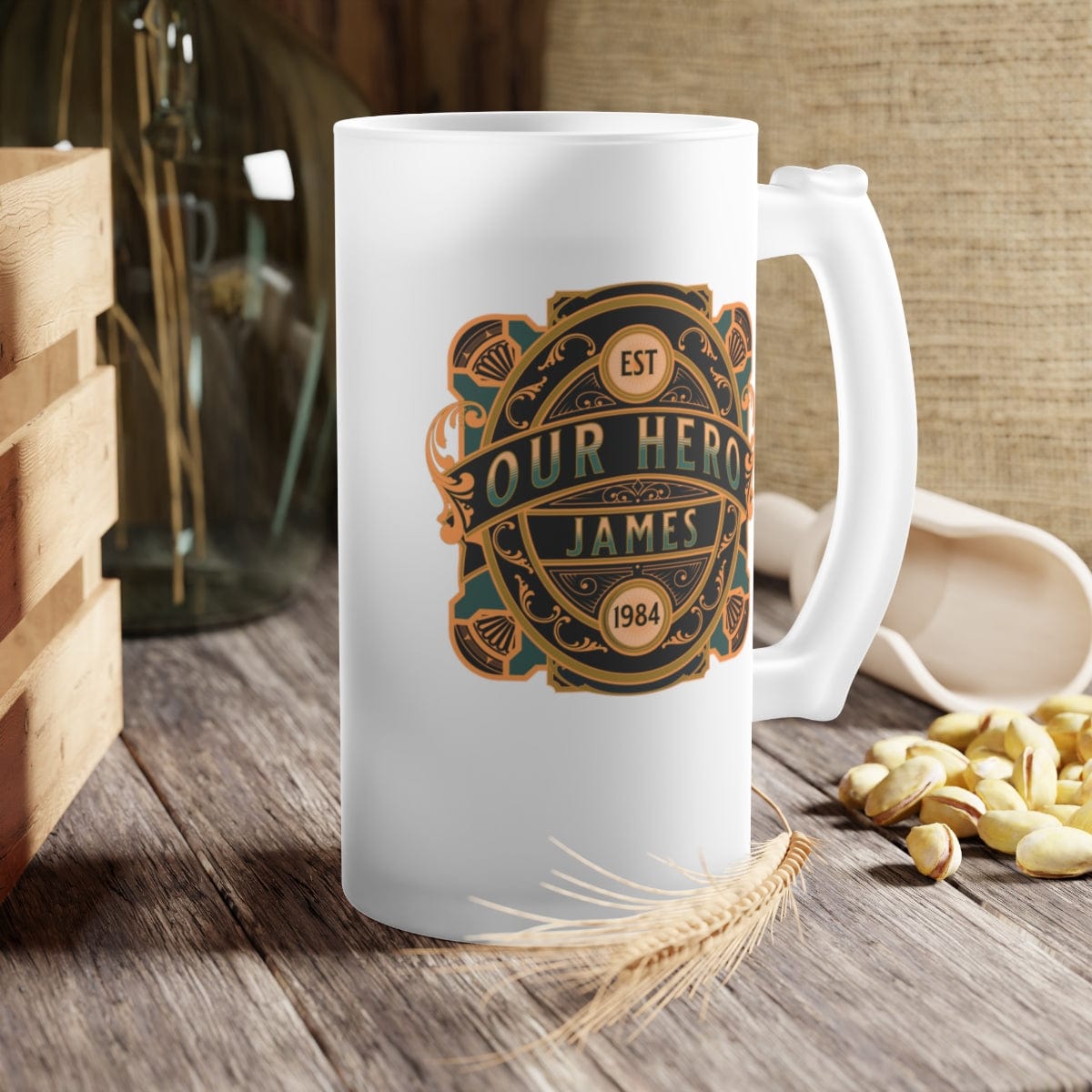 Father's Day Custom Name Gift Frosted Glass Beer Mug, Our Hero Dad Beer Stein, I Love You Dad Husband Gift From Kids Wife, Best Dad Ever