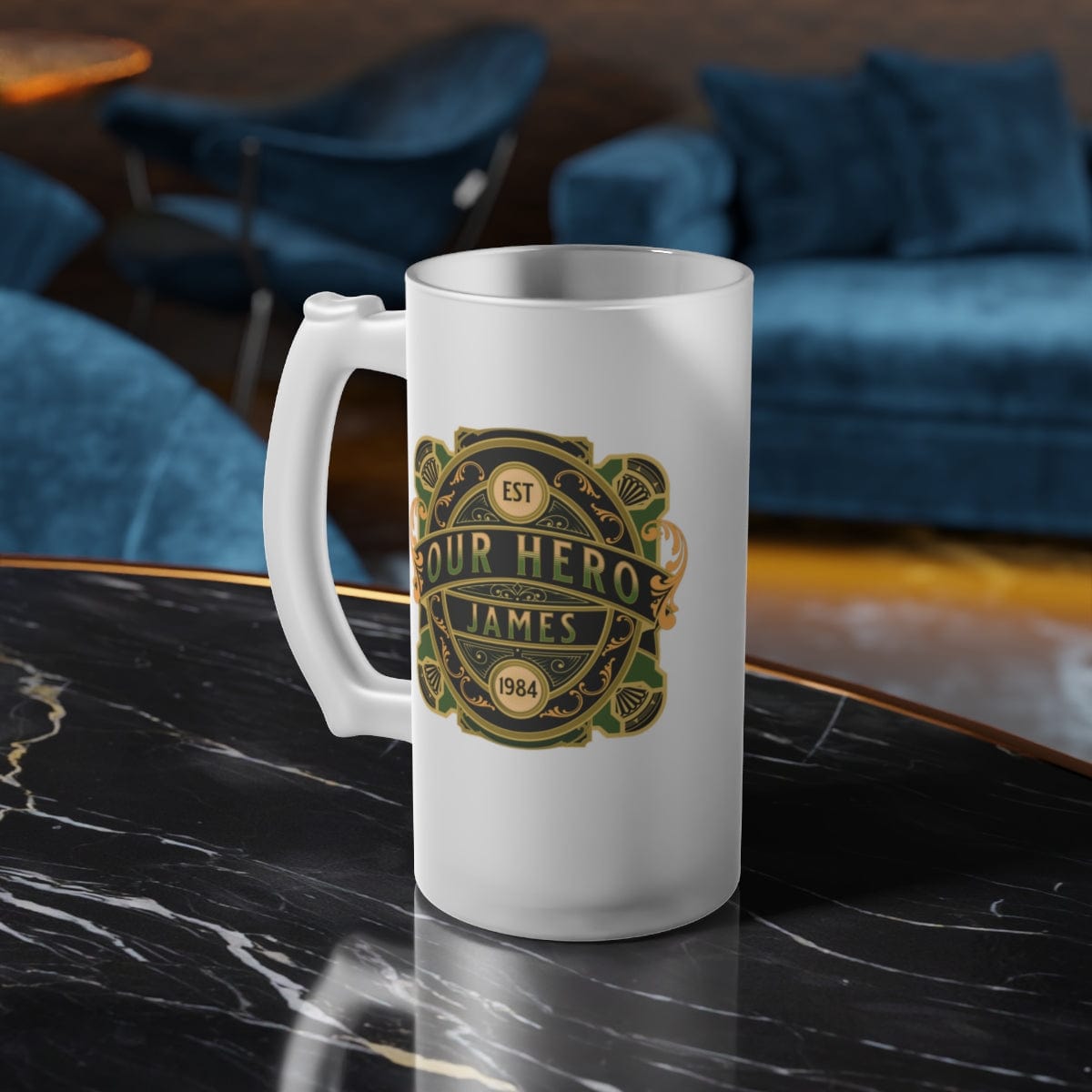 Father's Day Custom Name Gift Frosted Glass Beer Mug, Our Hero Dad Beer Stein, I Love You Dad Husband Gift From Kids Wife, Best Dad Ever