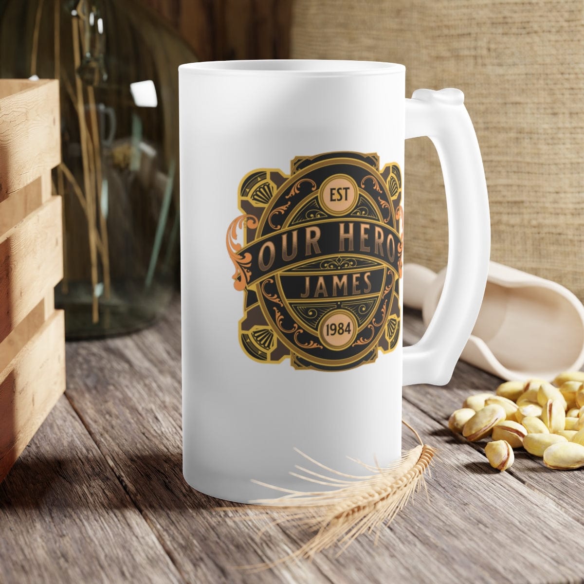 Father's Day Custom Name Gift Frosted Glass Beer Mug, Our Hero Dad Beer Stein, I Love You Dad Husband Gift From Kids Wife, Best Dad Ever