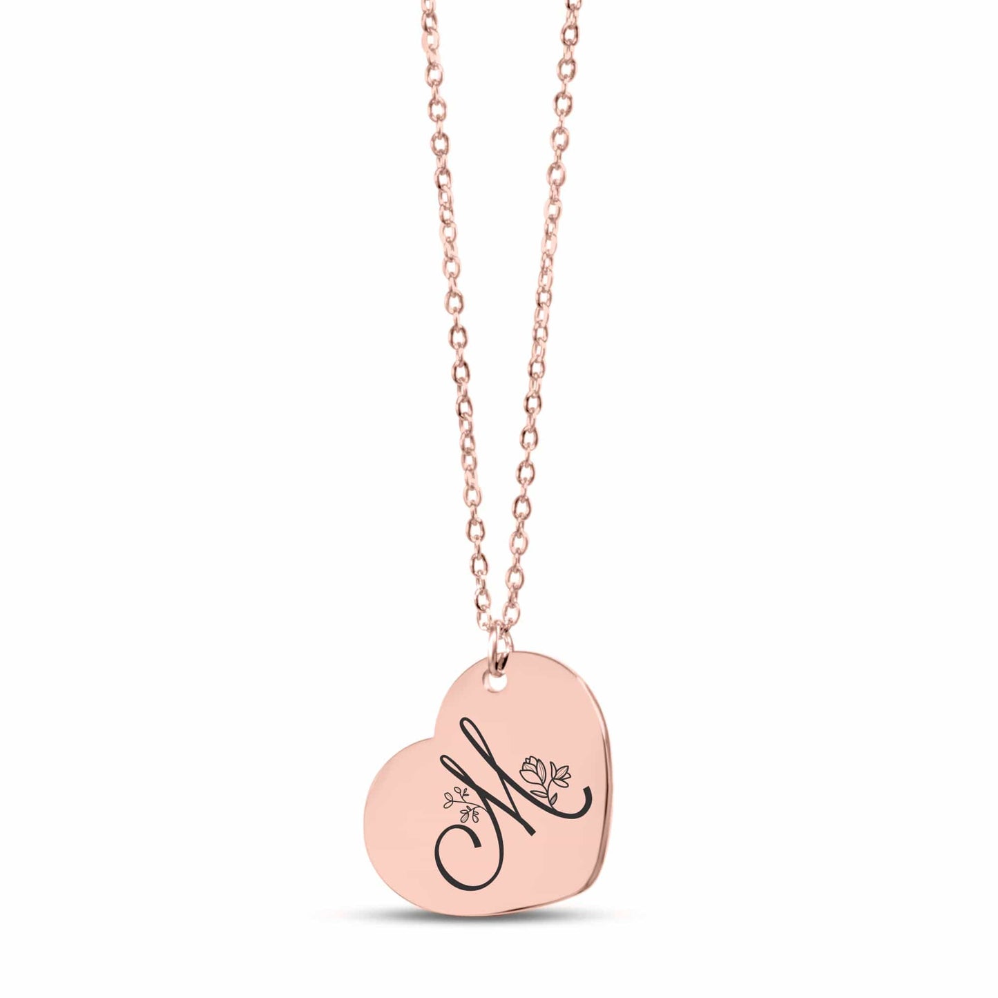 Personalized Heart Necklace – Custom Engraved Jewelry with Floral Keepsake Pendant