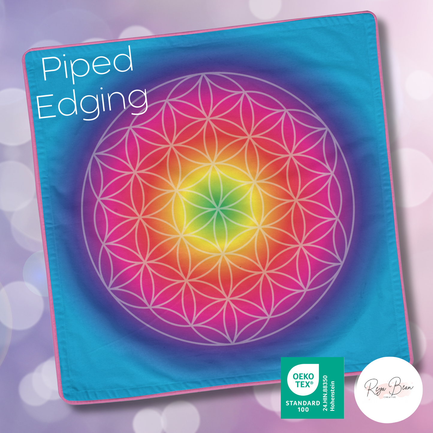 Crystal Grid Fabric Metaphysical, Flower of Life Metatron's Cube Spiritual Gift, Set of 4 Double-Sided Piped Edge Cotton Blend Altar Napkins