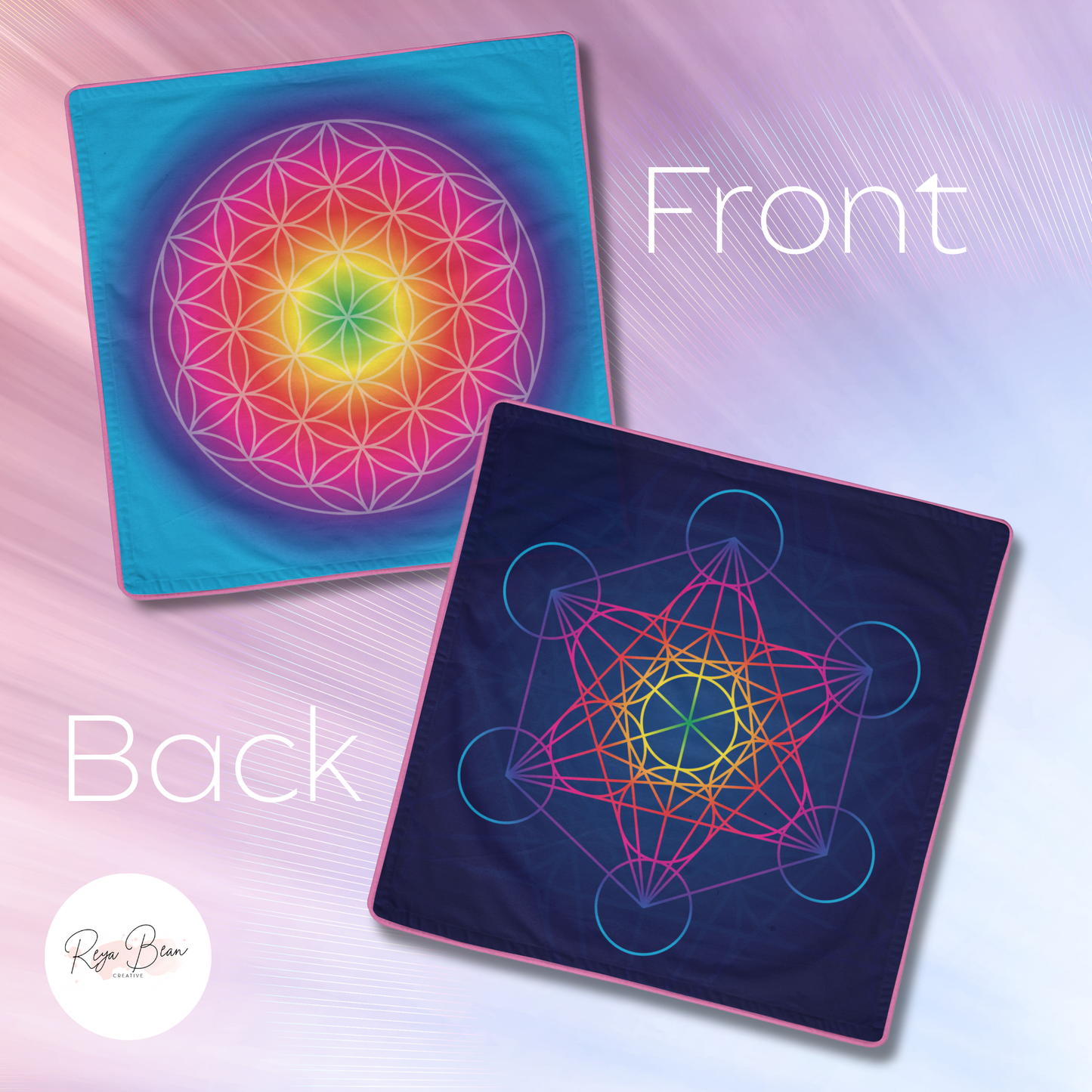 Crystal Grid Fabric Metaphysical, Flower of Life Metatron's Cube Spiritual Gift, Set of 4 Double-Sided Piped Edge Cotton Blend Altar Napkins