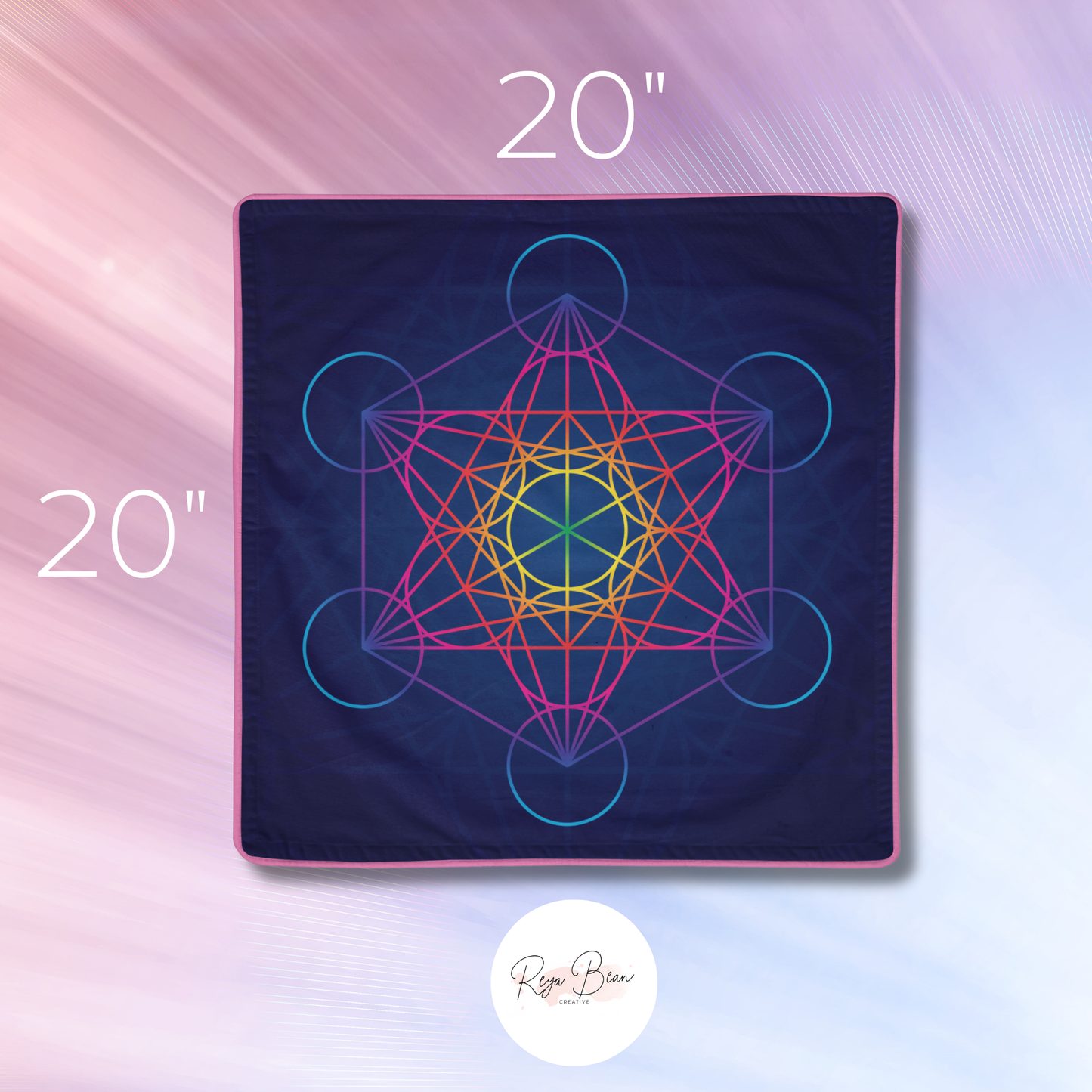 Crystal Grid Fabric Metaphysical, Flower of Life Metatron's Cube Spiritual Gift, Set of 4 Double-Sided Piped Edge Cotton Blend Altar Napkins