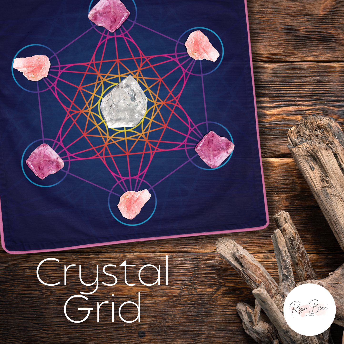 Crystal Grid Fabric Metaphysical, Flower of Life Metatron's Cube Spiritual Gift, Set of 4 Double-Sided Piped Edge Cotton Blend Altar Napkins