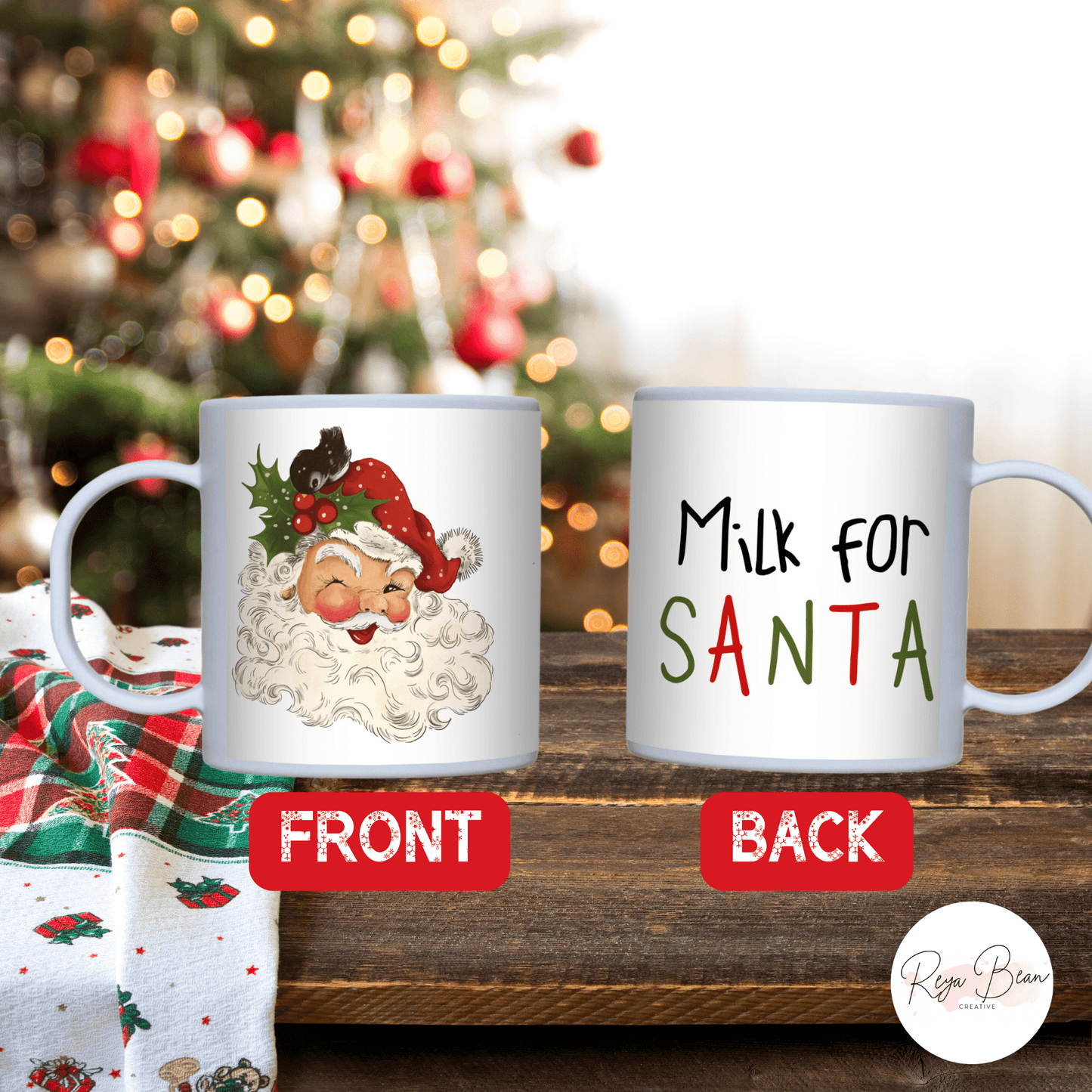 Custom Santa Cookie Platter Milk Mug Set, Christmas Plate for Reindeer Treats Milk for Santa Tray, Personalized Family Name Holiday Bundle