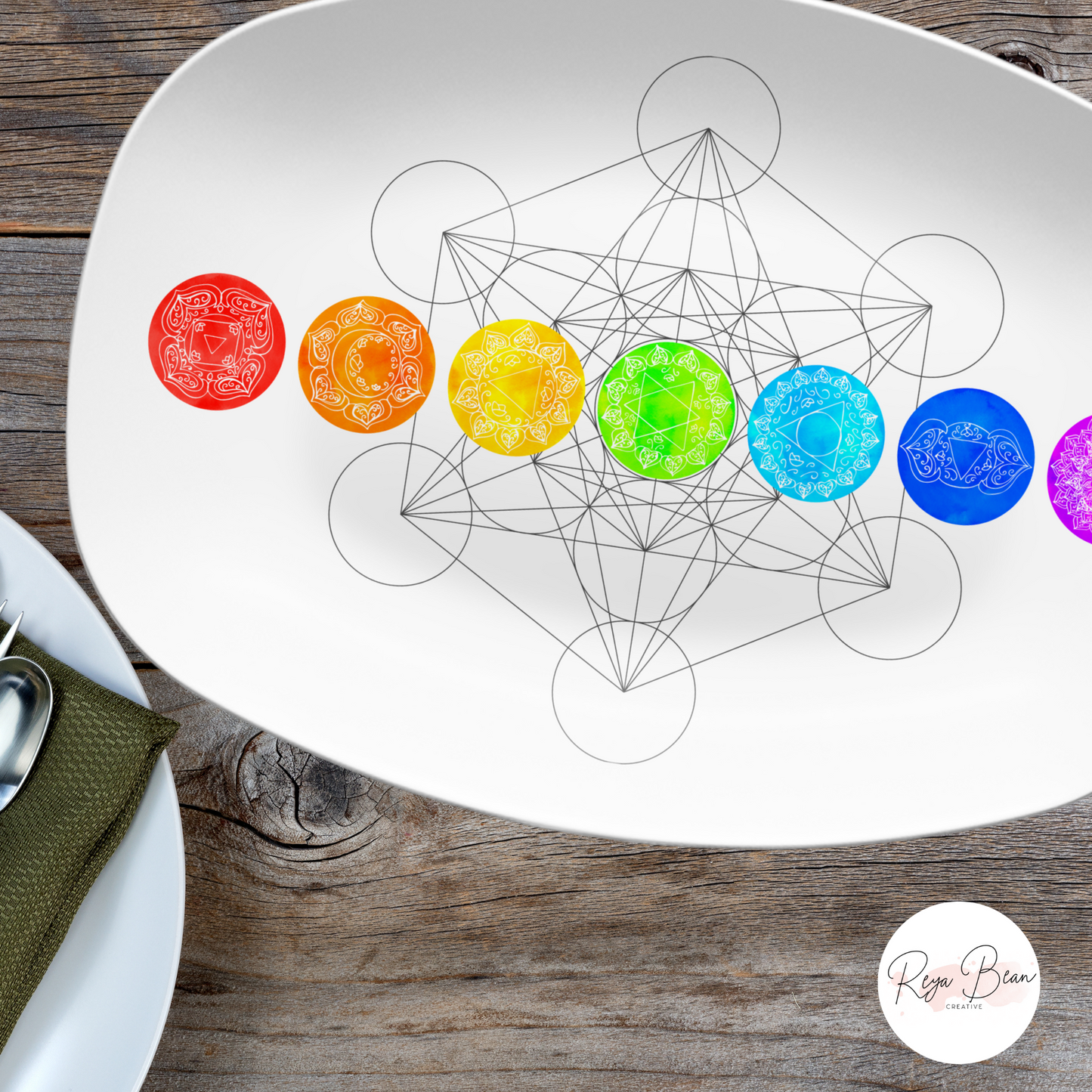 Chakras Rainbow Platter, Metaphysical Wellness Serving Plate, Mindfulness Meditation Tray, Spiritual Root Crown Chakra Yoga Reiki Mystical