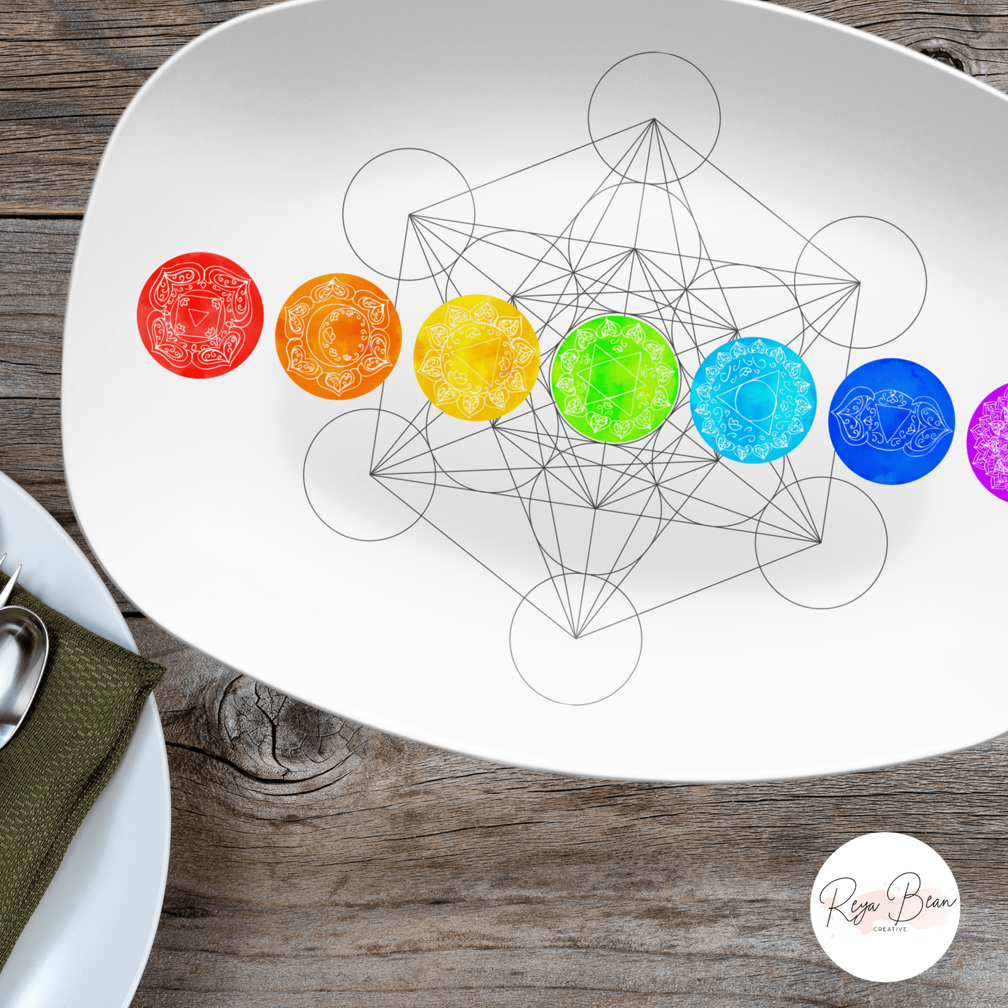 Chakras Rainbow Platter, Metaphysical Wellness Serving Plate, Mindfulness Meditation Tray, Spiritual Root Crown Chakra Yoga Reiki Mystical