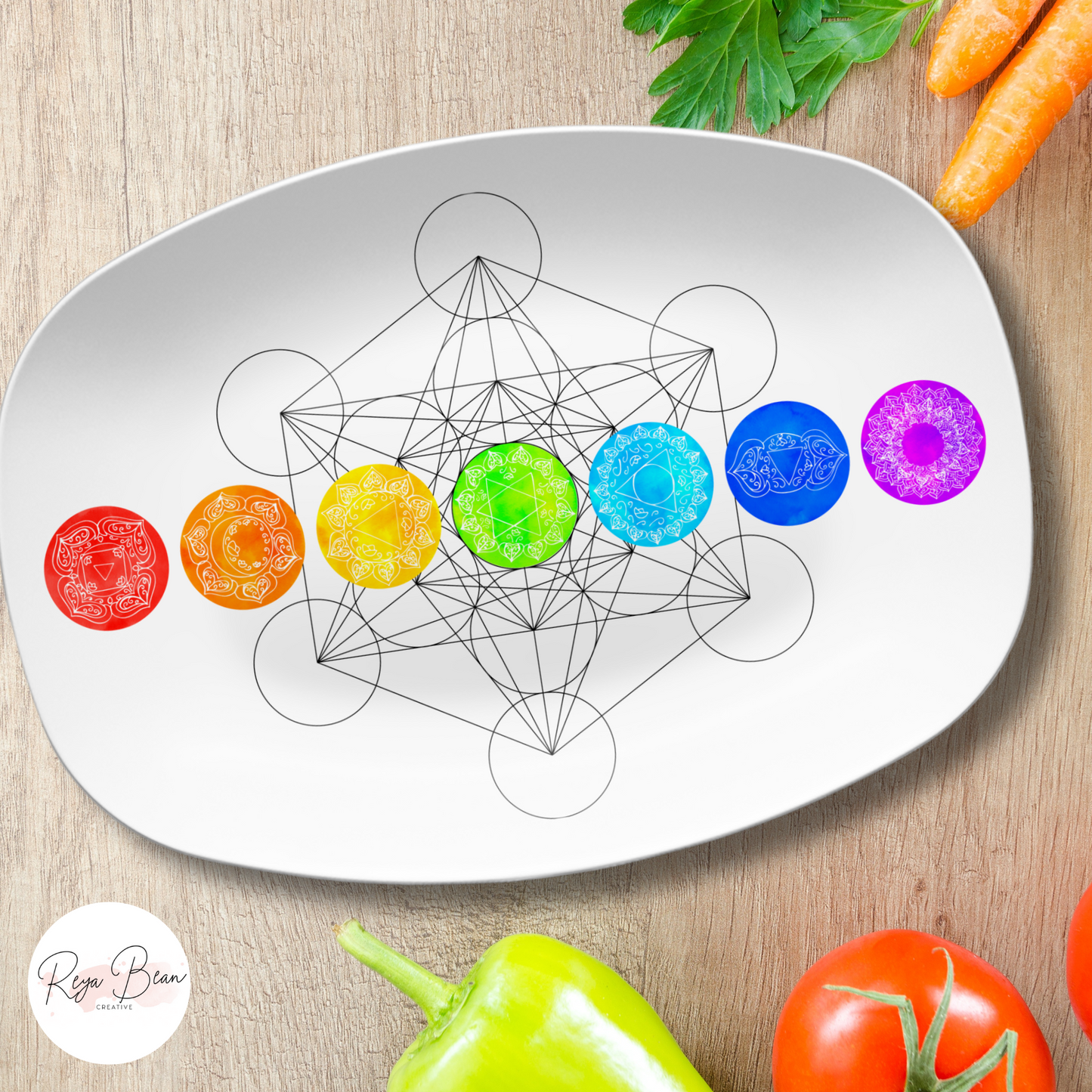 Chakras Rainbow Platter, Metaphysical Wellness Serving Plate, Mindfulness Meditation Tray, Spiritual Root Crown Chakra Yoga Reiki Mystical