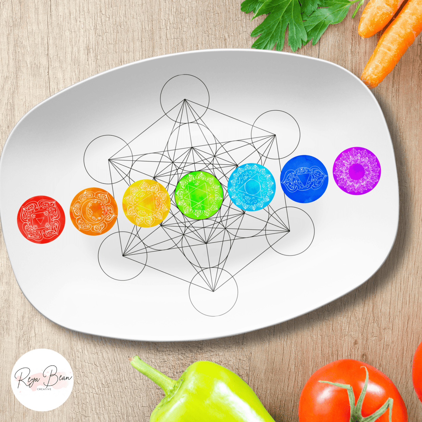 Chakras Rainbow Platter, Metaphysical Wellness Serving Plate, Mindfulness Meditation Tray, Spiritual Root Crown Chakra Yoga Reiki Mystical