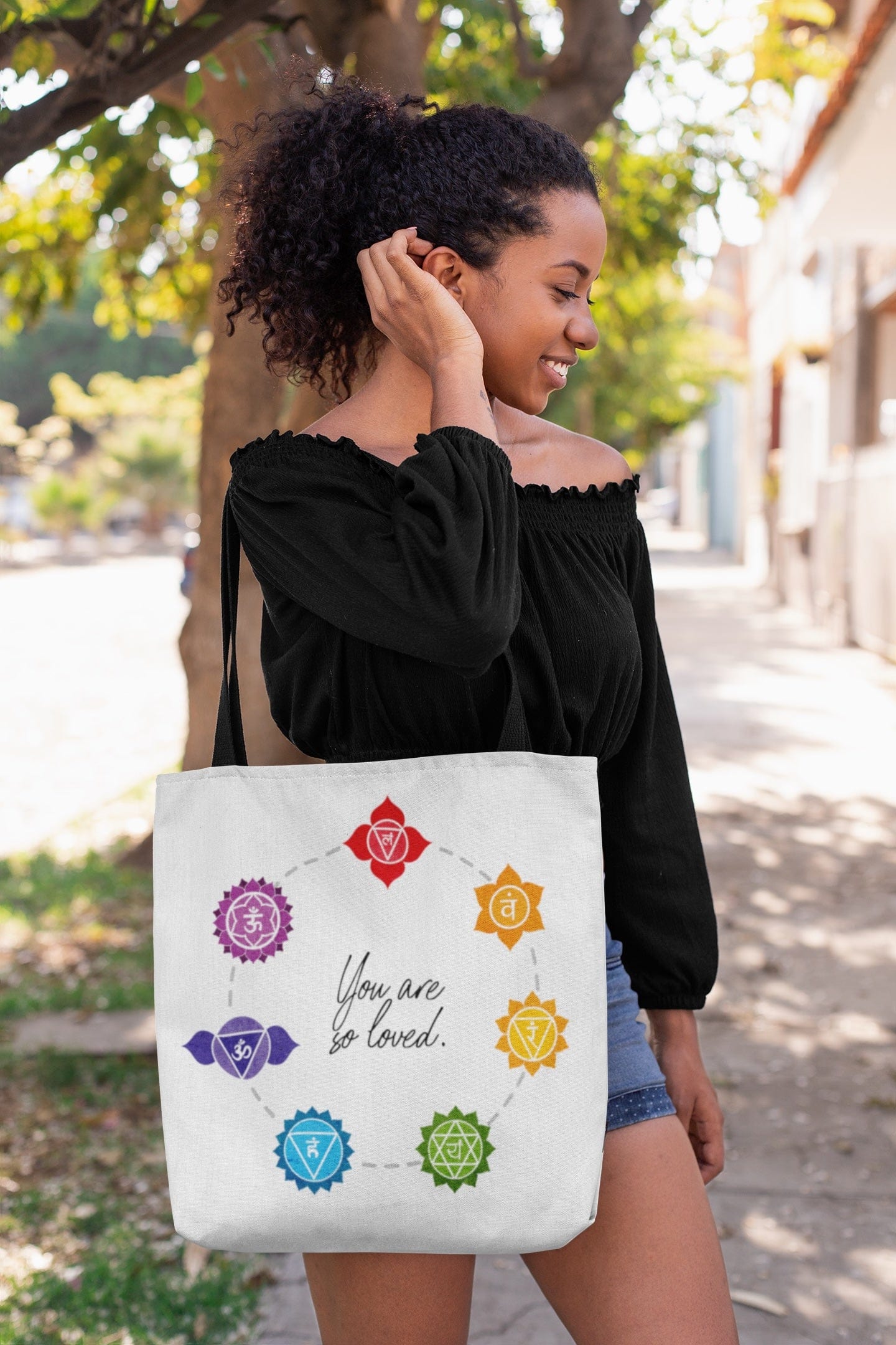 Rainbow Chakra Tote Bag – Boho Spiritual Yoga Carry Bag with Sacred Geometry Design