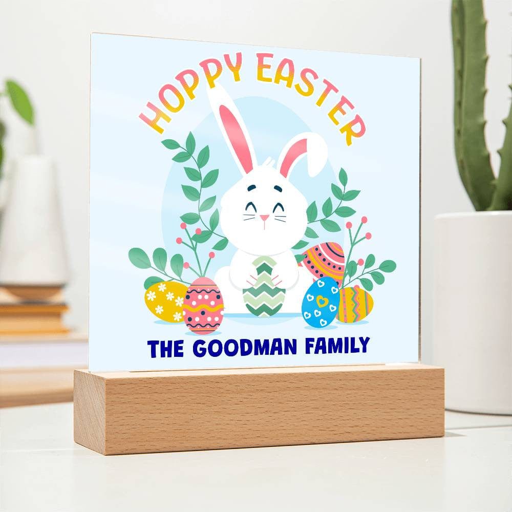 Hoppy Easter Customized Family Name Acrylic Square Plaque