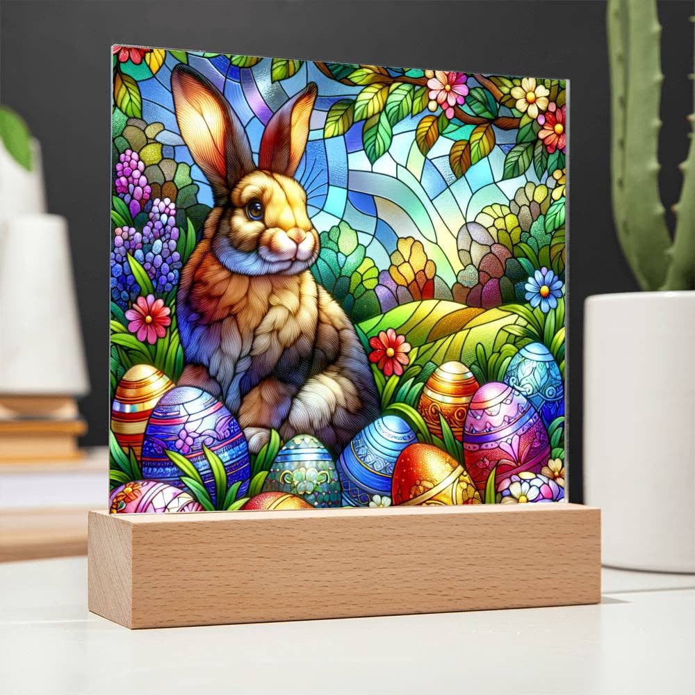Easter Stained Glass Effect Acrylic LED Square Plaque