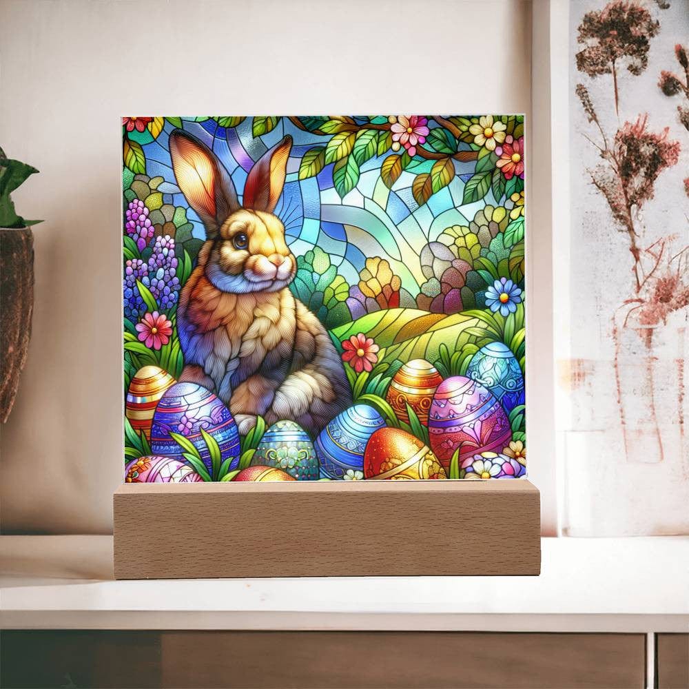 Easter Stained Glass Effect Acrylic LED Square Plaque