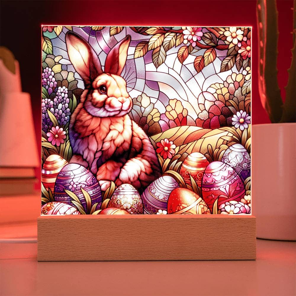Easter Stained Glass Effect Acrylic LED Square Plaque