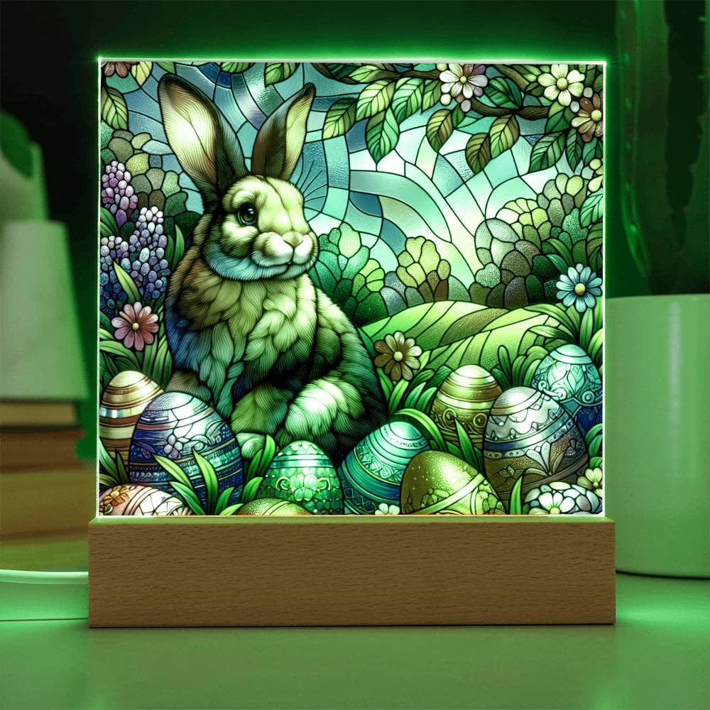 Easter Stained Glass Effect Acrylic LED Square Plaque