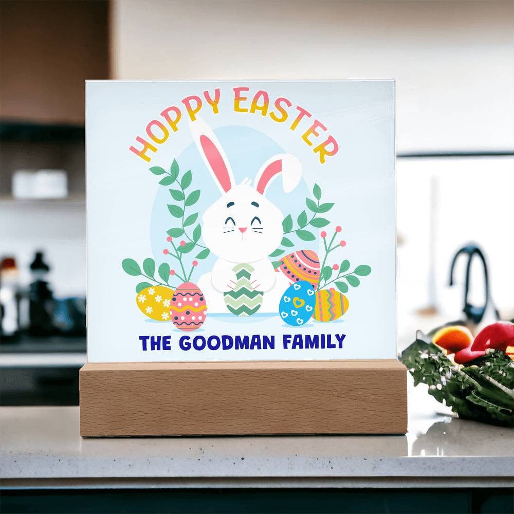 Hoppy Easter Customized Family Name Acrylic Square Plaque
