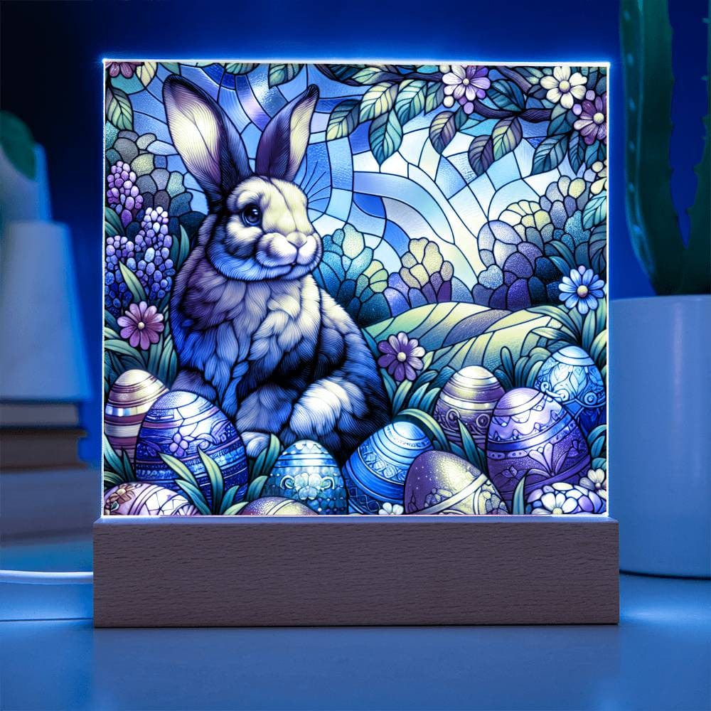 Easter Stained Glass Effect Acrylic LED Square Plaque
