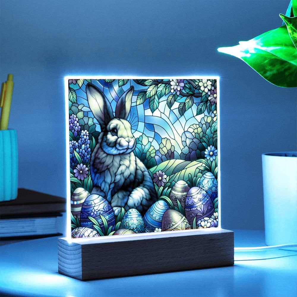 Easter Stained Glass Effect Acrylic LED Square Plaque
