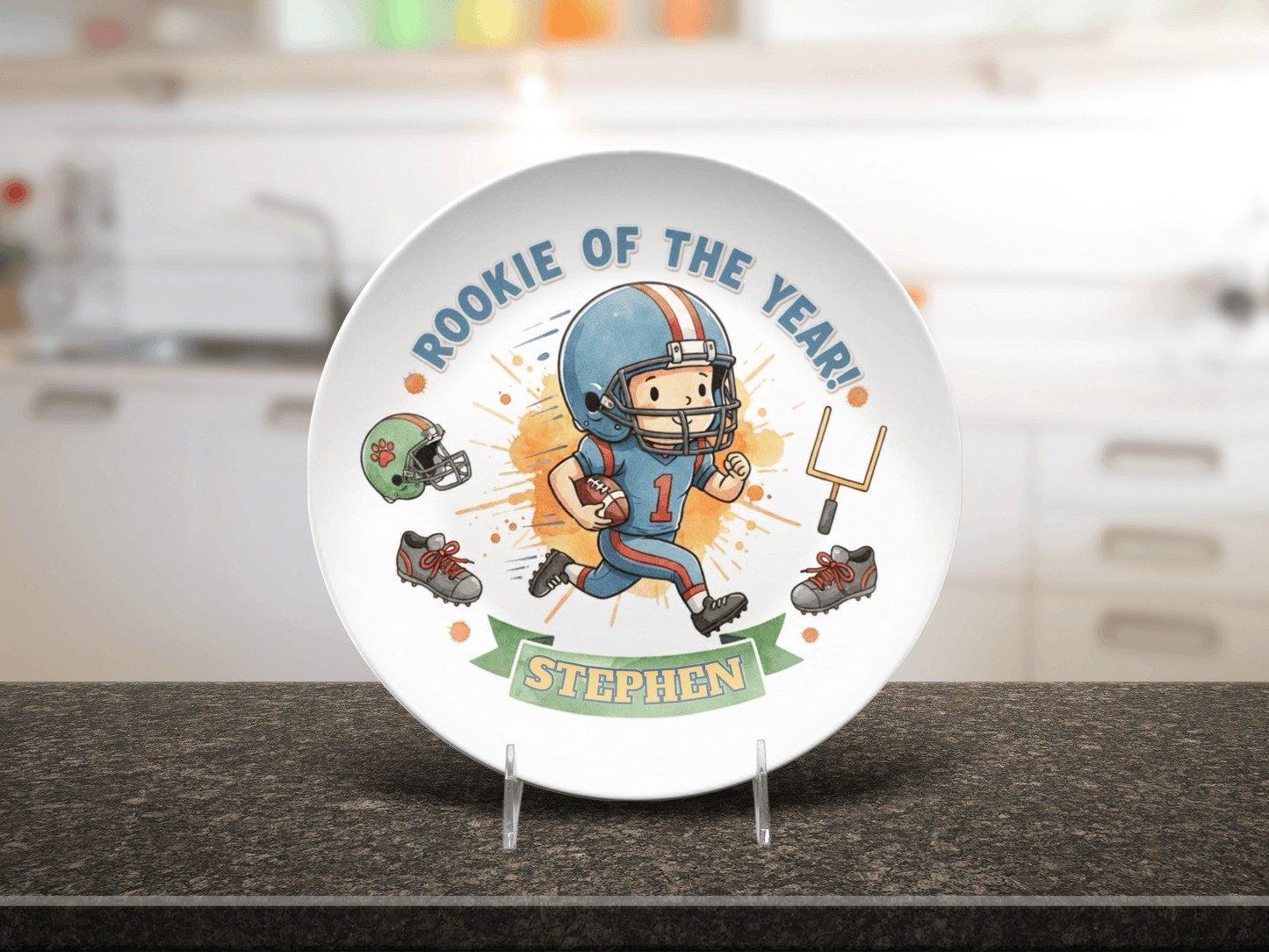 Personalized Football Plate - Custom 10 Inch Unbreakable Toddler Safe Birthday Dish