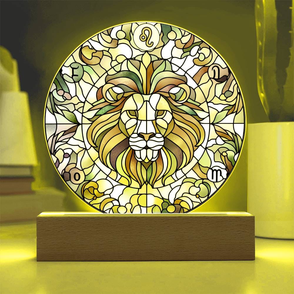 Zodiac Sign Night Light – LED Zodiac Plaque | Faux Stained Glass Art, Cosmic Ambient Light