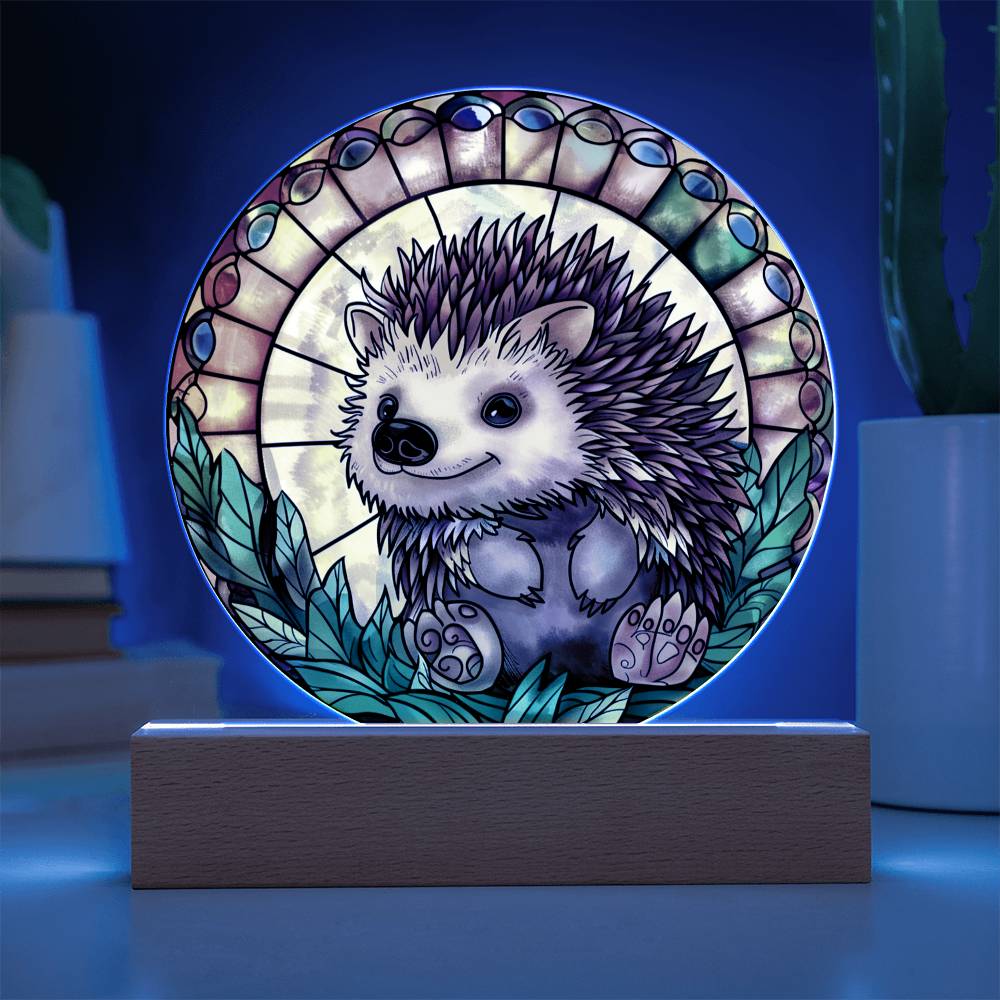 Hedgehog LED Night Light - Acrylic Plaque with Faux Stained Glass Glow