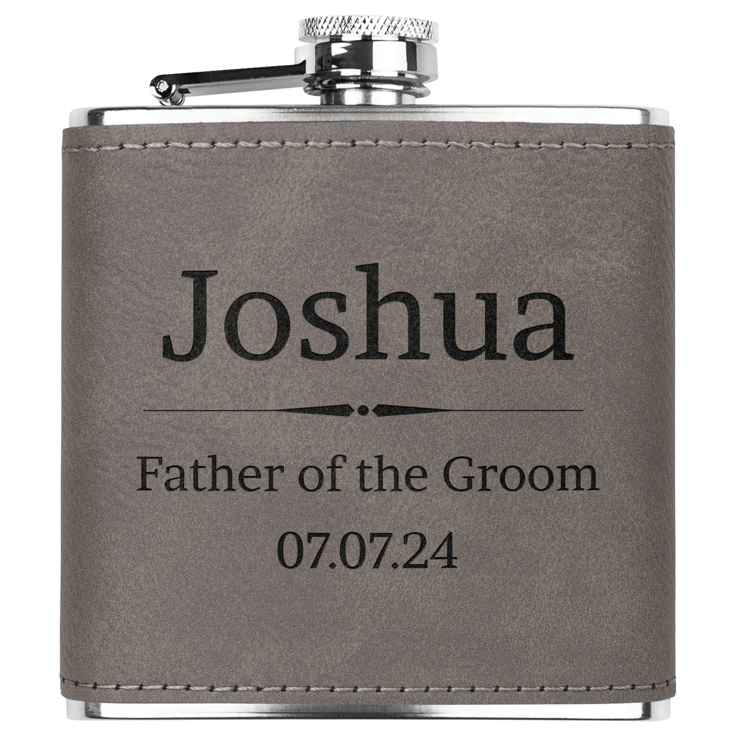 Groomsmen Custom Wedding Party Gift 6 oz Leather Wrapped Engraved Stainless Steel Flask