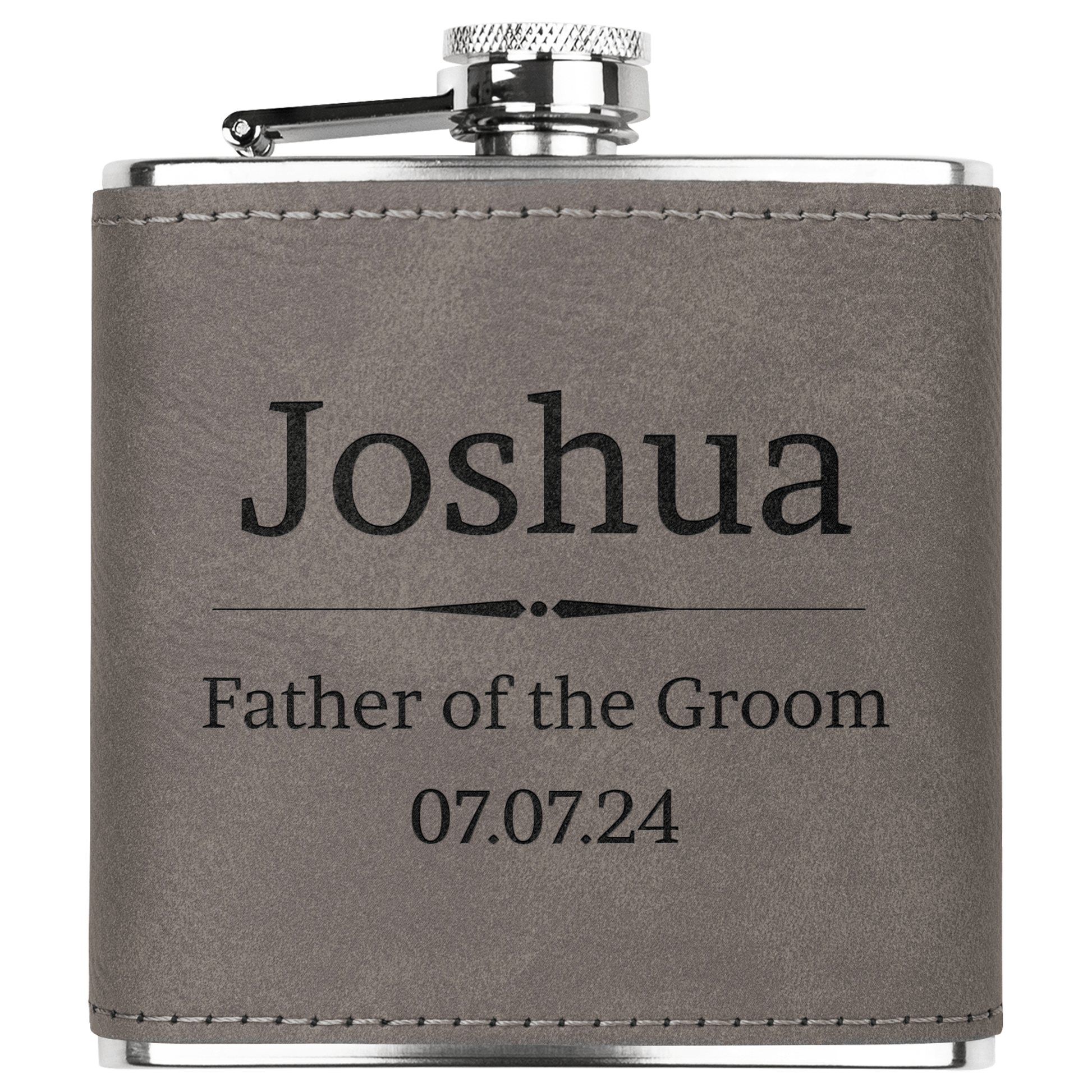 Groomsmen Custom Wedding Party Gift 6 oz Leather Wrapped Engraved Stainless Steel Flask