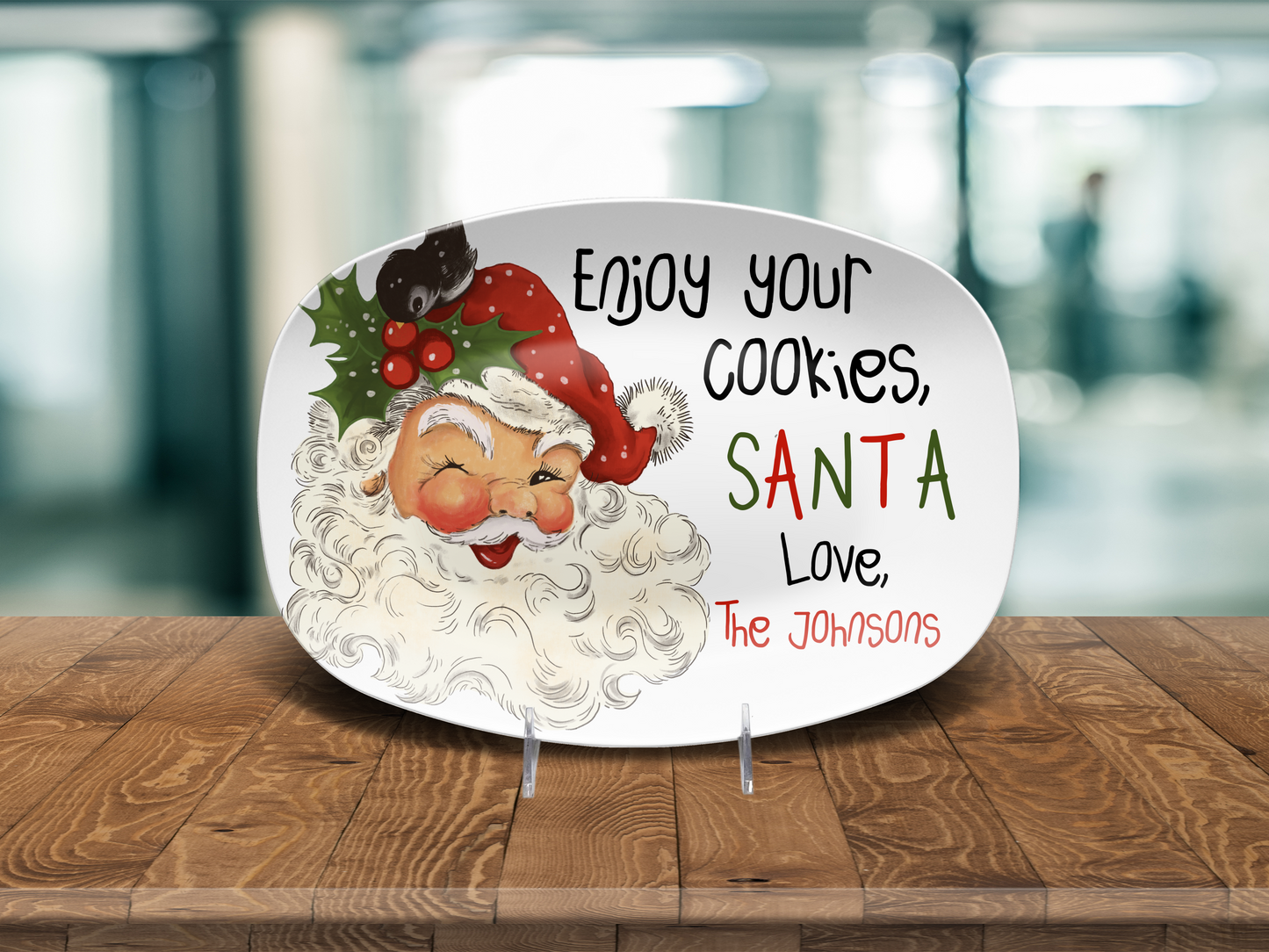 Custom Santa Cookie Platter Milk Mug Set, Christmas Plate for Reindeer Treats Milk for Santa Tray, Personalized Family Name Holiday Bundle