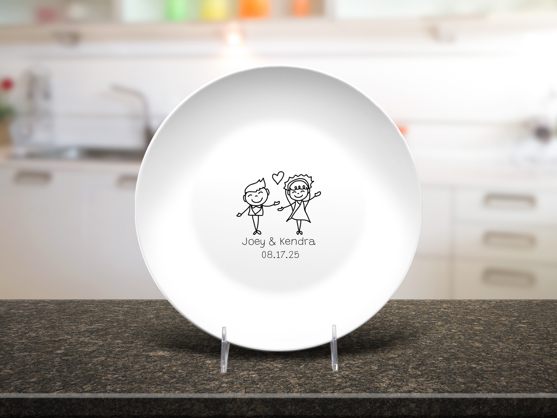 Custom Mr. & Mrs. Wedding Plate, Doodle Minimalist Couple Wedding Date Present, Bride and Groom Engagement Gift, Cute Anniversary Dish Gift