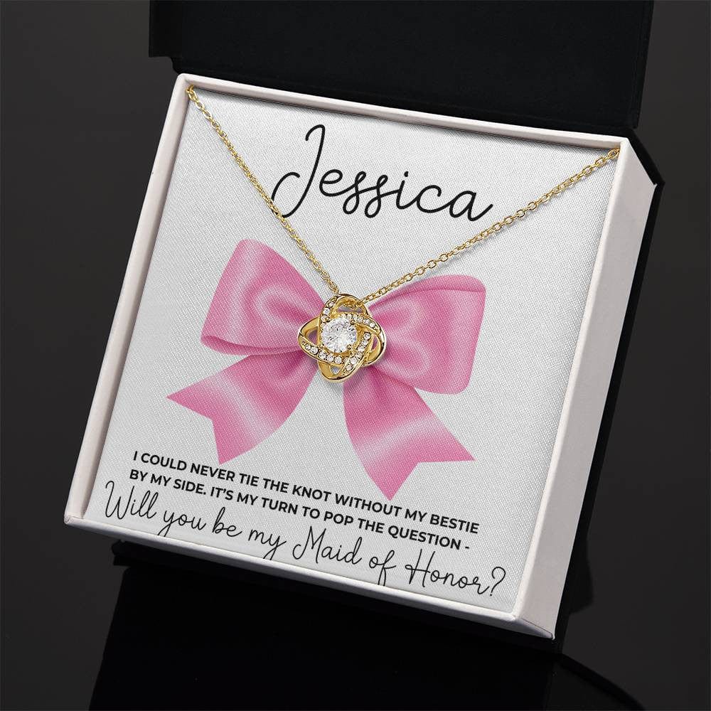 Custom Name Coquette Bridesmaid & Maid of Honor Proposal Gift - Love Knot Necklace