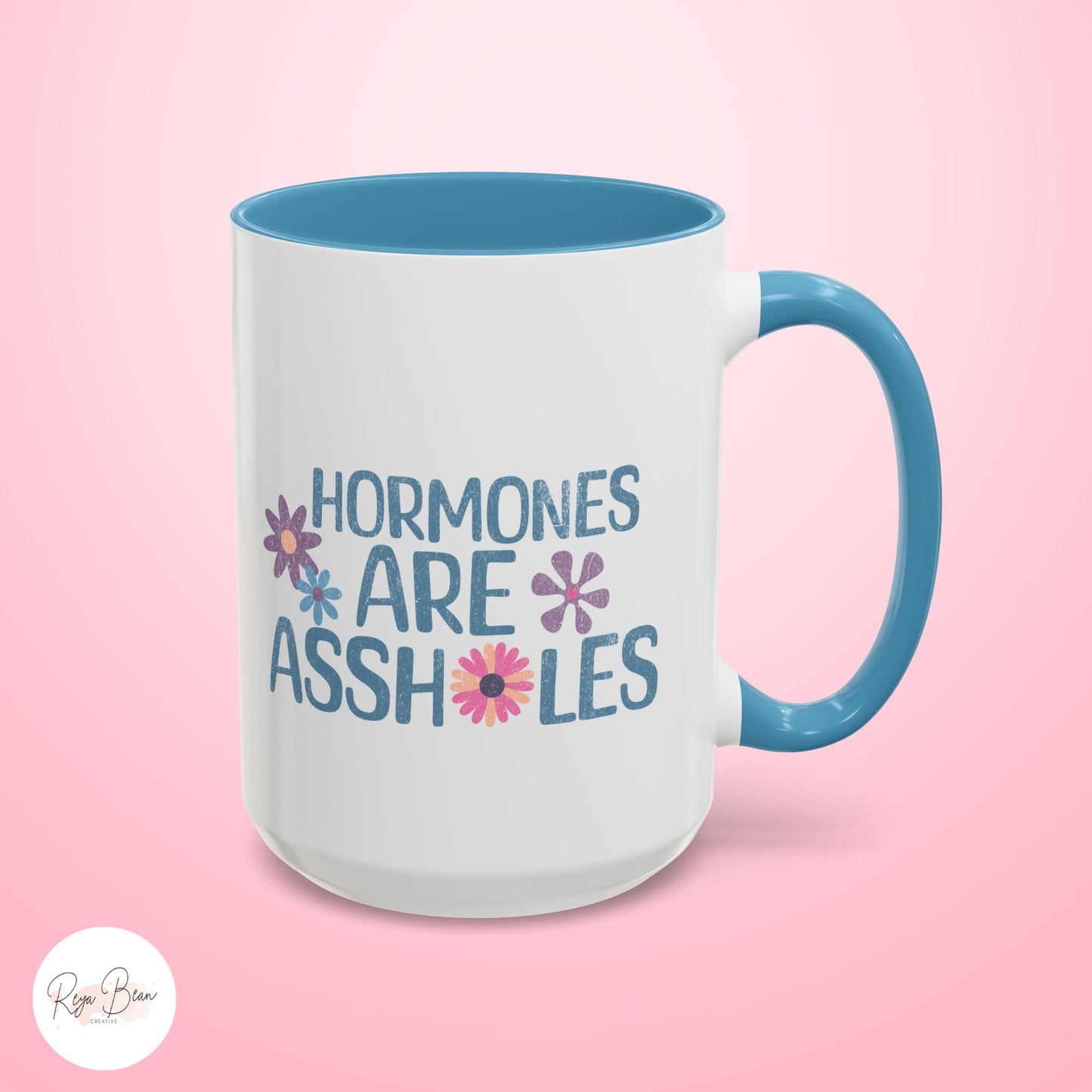 Menopausal Woman Funny Mug, Hormones Are Assholes Two Tone Accent Coffee Mug 15oz, Perimenopause Pregnancy Mood Swing Fun Gift for Her