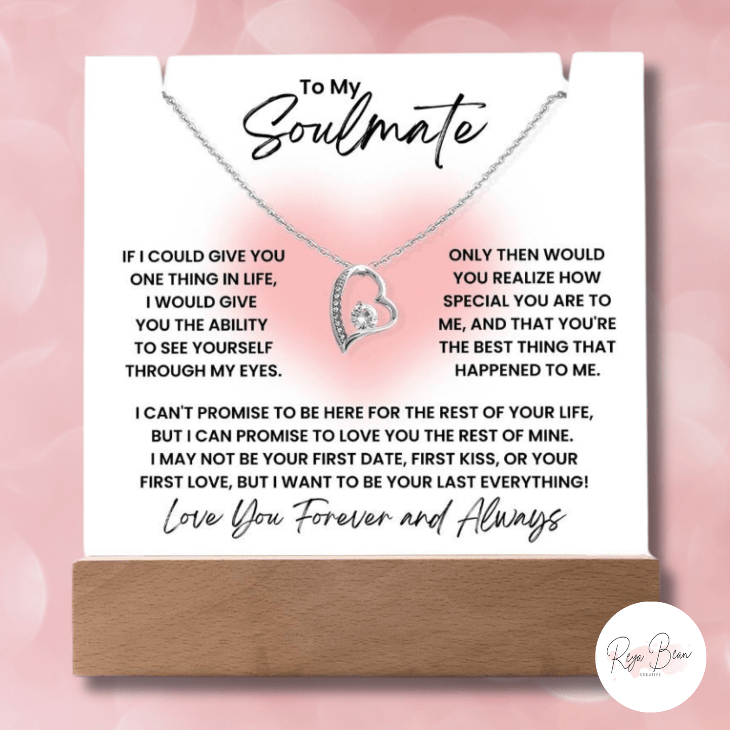 To My Soulmate Glow Heart Blush - LED Acrylic Plaque + Forever Love Heart Necklace