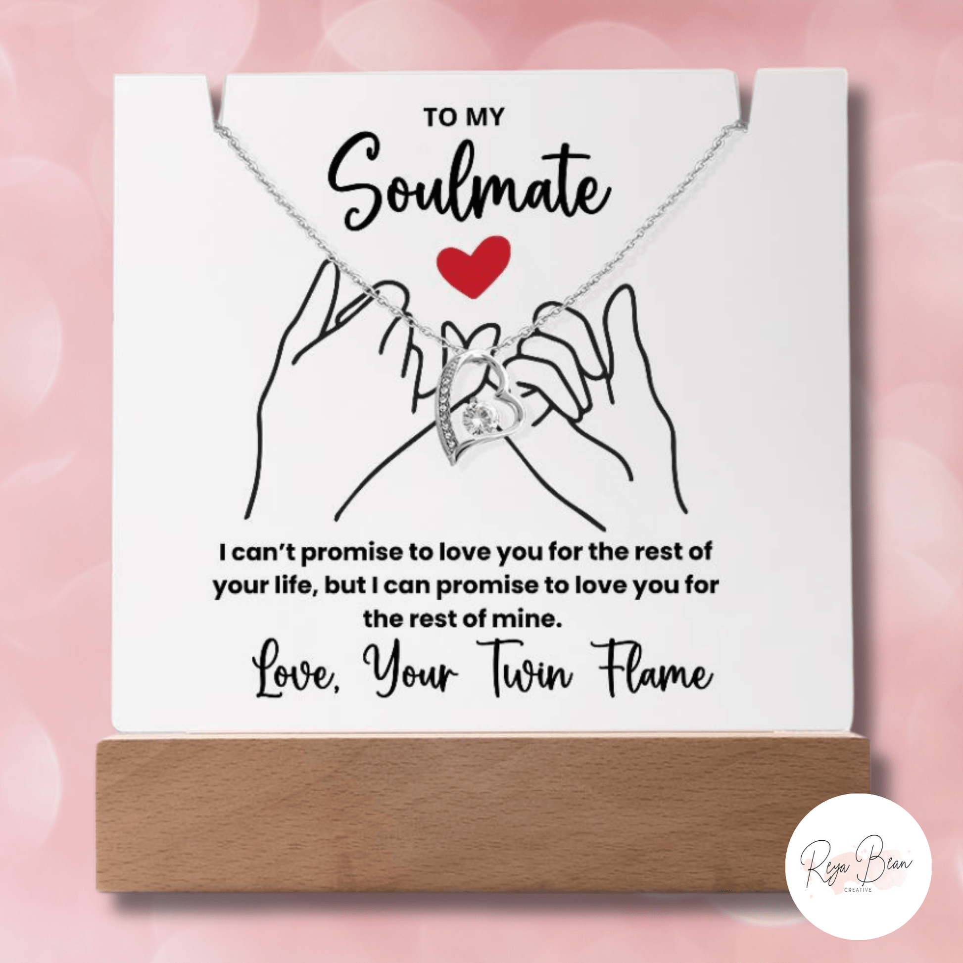 To My Soulmate Love Your Twin Flame Pinky Swear - LED Acrylic Necklace Holder + Forever Love Necklace Bundle