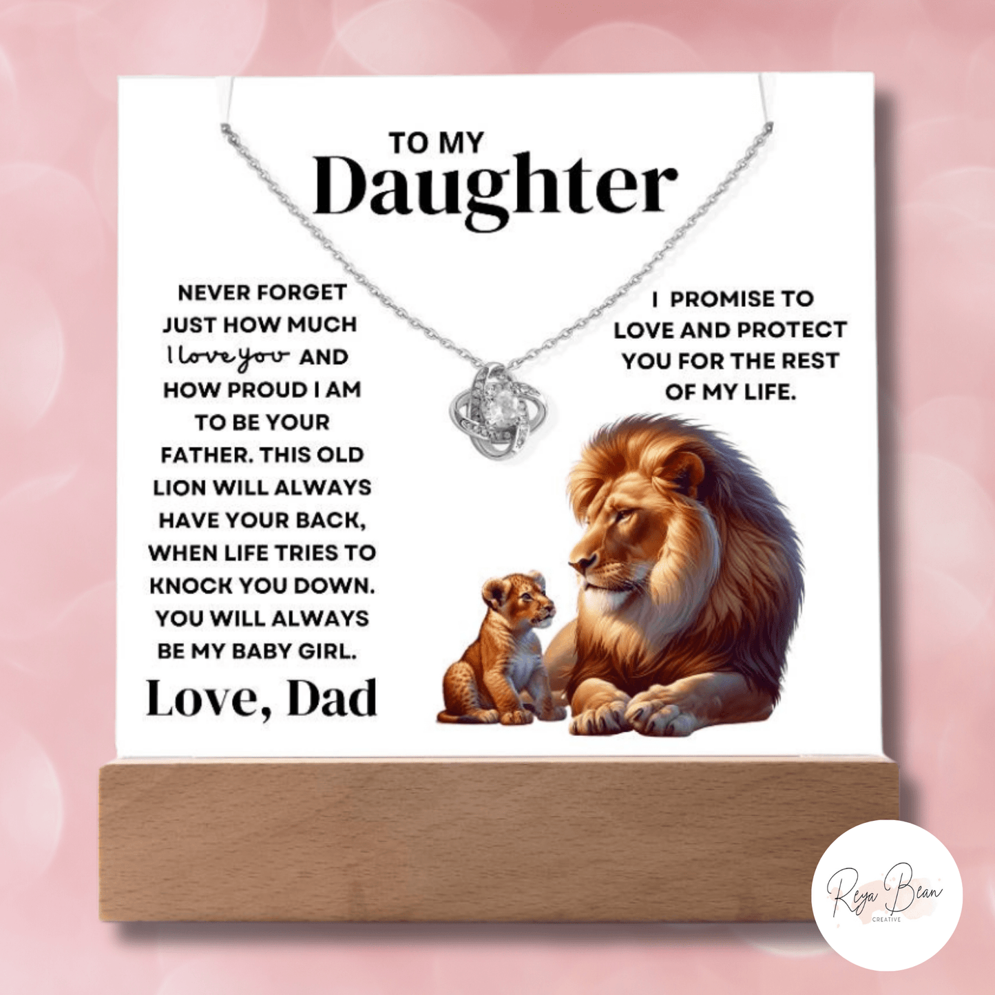 To My Daughter Old Lion Protect Love Dad - LED Acrylic Plaque Love Knot Necklace Holder Bundle