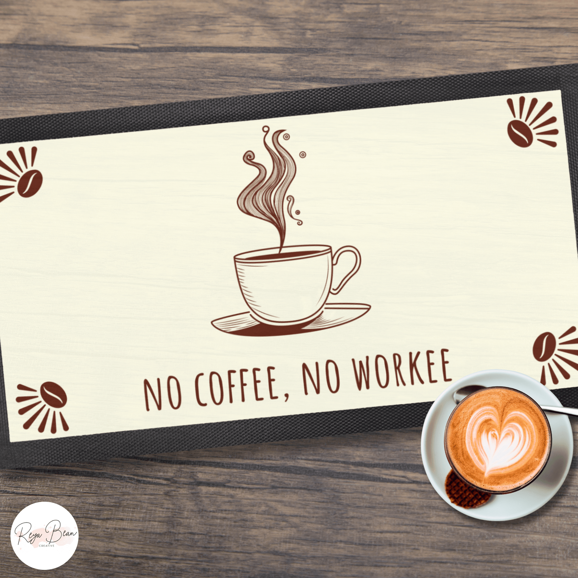 Coffee Station Bar Runner, No Coffee No Workee Mat 18" x 10", Coffee Lover Kitchen Accessory Housewarming Gift, Coffee Station Table Topper