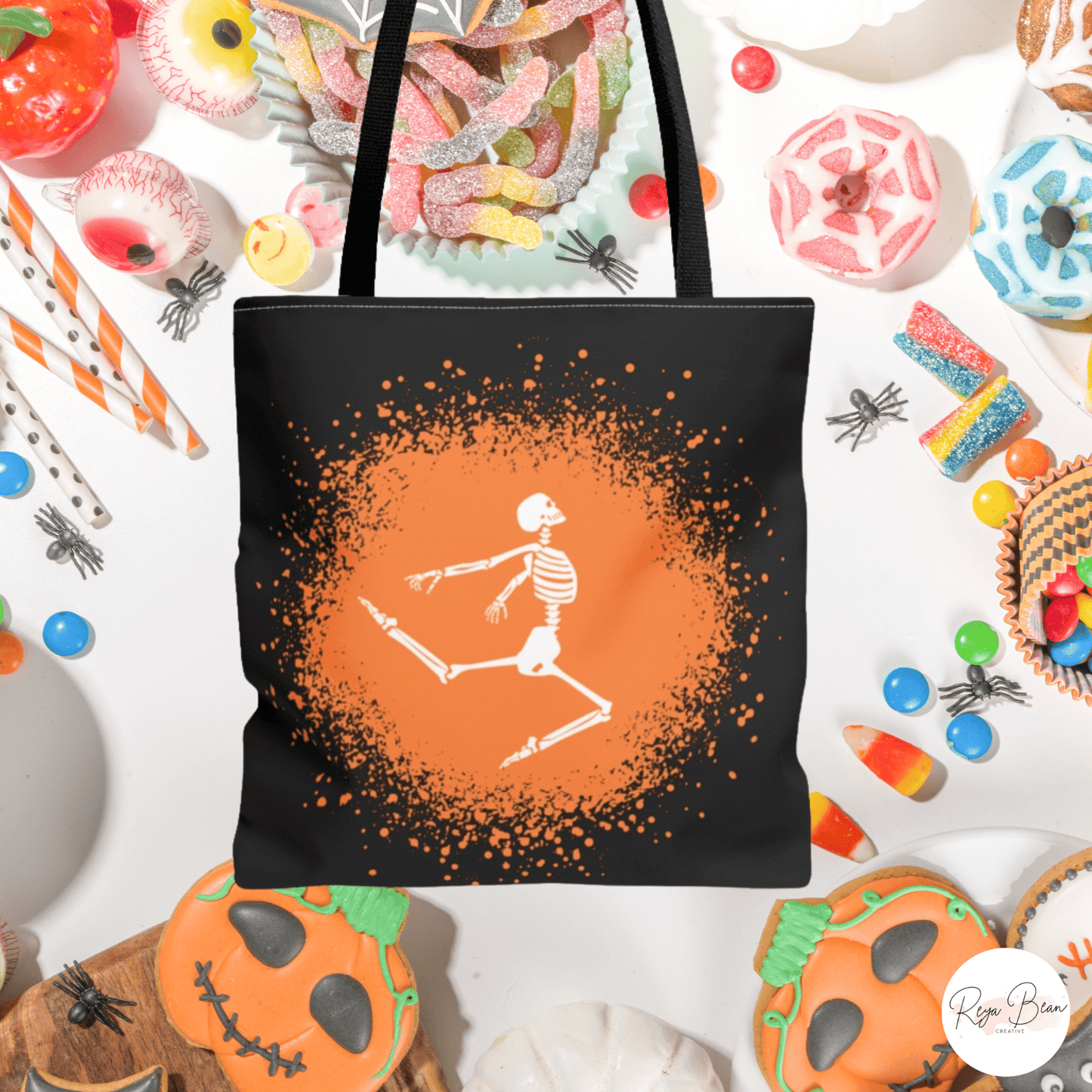 Dancing Skeleton Halloween Tote Bag, Kids Funny Trick or Treat Bag, Whimsical Halloween Tote, Cute Spooky Season Skeleton Carryall Candy Bag