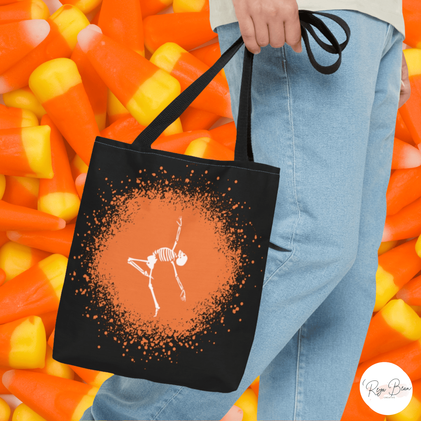 Dancing Skeleton Halloween Tote Bag, Kids Funny Trick or Treat Bag, Whimsical Halloween Tote, Cute Spooky Season Skeleton Carryall Candy Bag