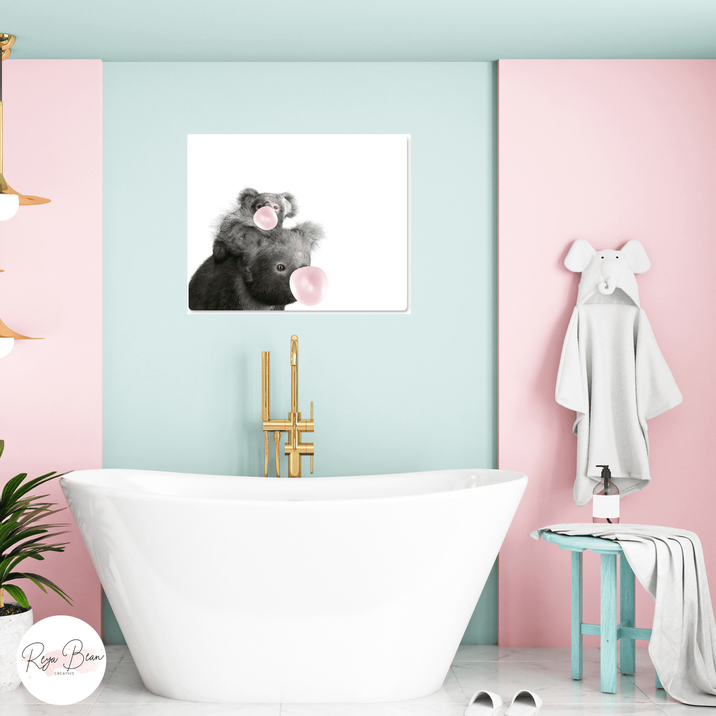 Mom and Baby Koala Blowing Bubblegum - Metal Wall Art