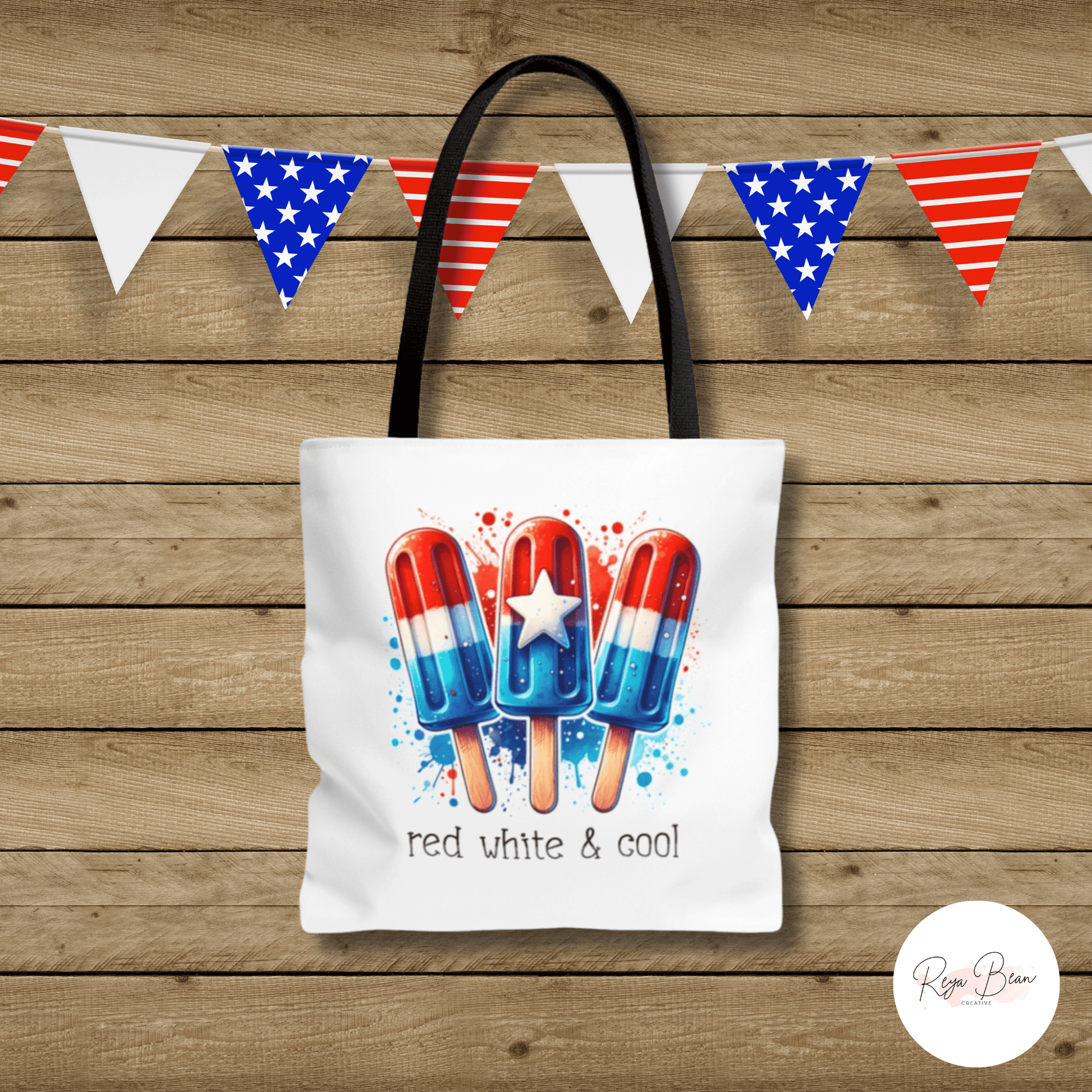 Fourth of July Popsicles Tote Bag, Red White and Cool Patriotic Independence Day Beach Tote, Stars and Stripes Popsicle Bag