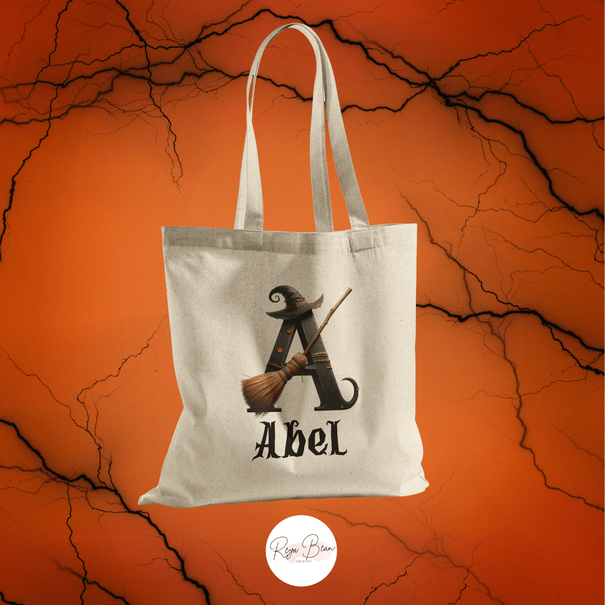 Halloween Custom Name Cotton Trick-or-Treat Tote Bag for Kids, Happy Halloween Personalized Creepy Trick or Treat Custom Candy Bag