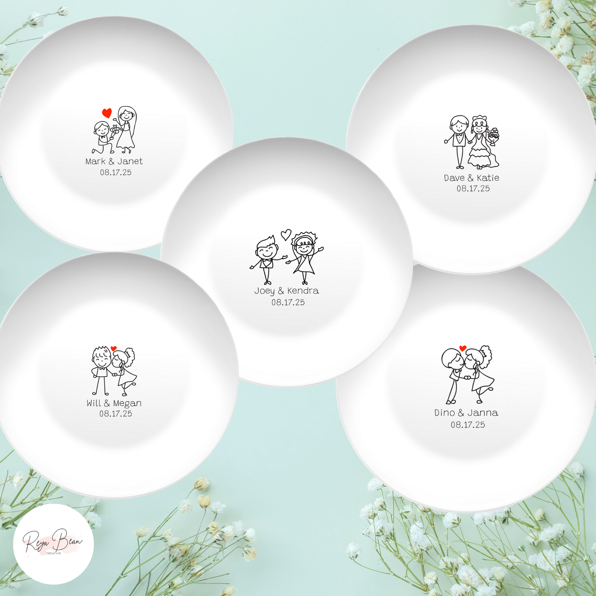 Custom Mr. & Mrs. Wedding Plate, Doodle Minimalist Couple Wedding Date Present, Bride and Groom Engagement Gift, Cute Anniversary Dish Gift