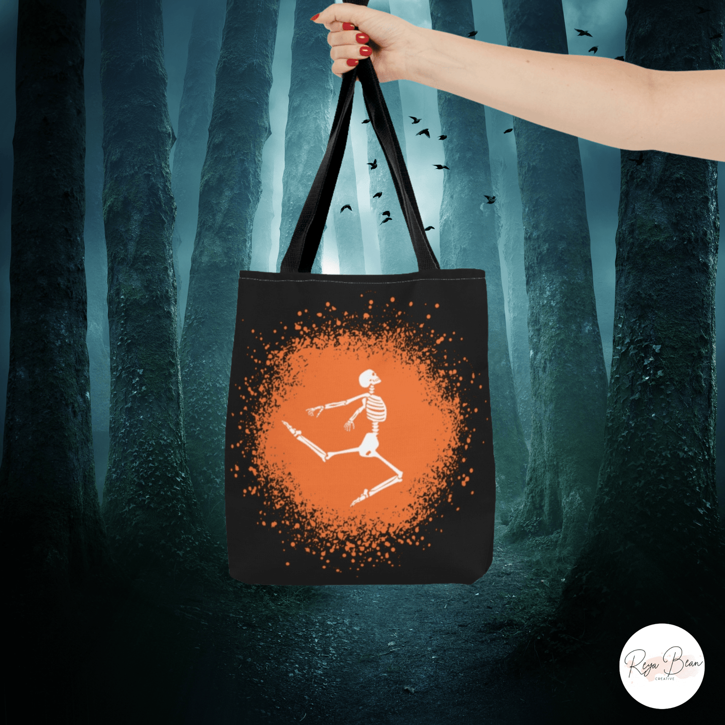 Dancing Skeleton Halloween Tote Bag, Kids Funny Trick or Treat Bag, Whimsical Halloween Tote, Cute Spooky Season Skeleton Carryall Candy Bag