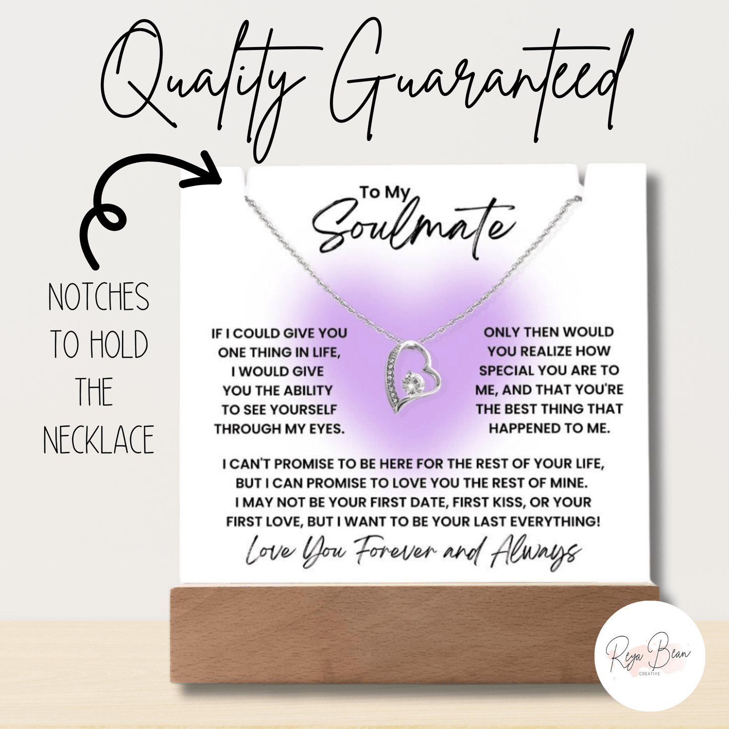 To My Soulmate Glow Heart Purple - LED Acrylic Plaque + Forever Love Heart Necklace