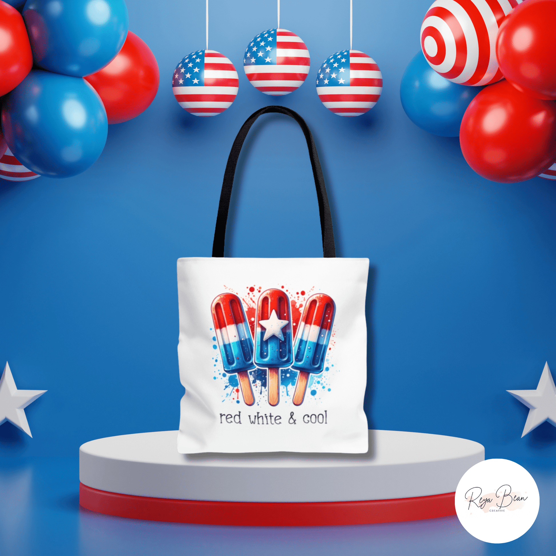 Fourth of July Popsicles Tote Bag, Red White and Cool Patriotic Independence Day Beach Tote, Stars and Stripes Popsicle Bag