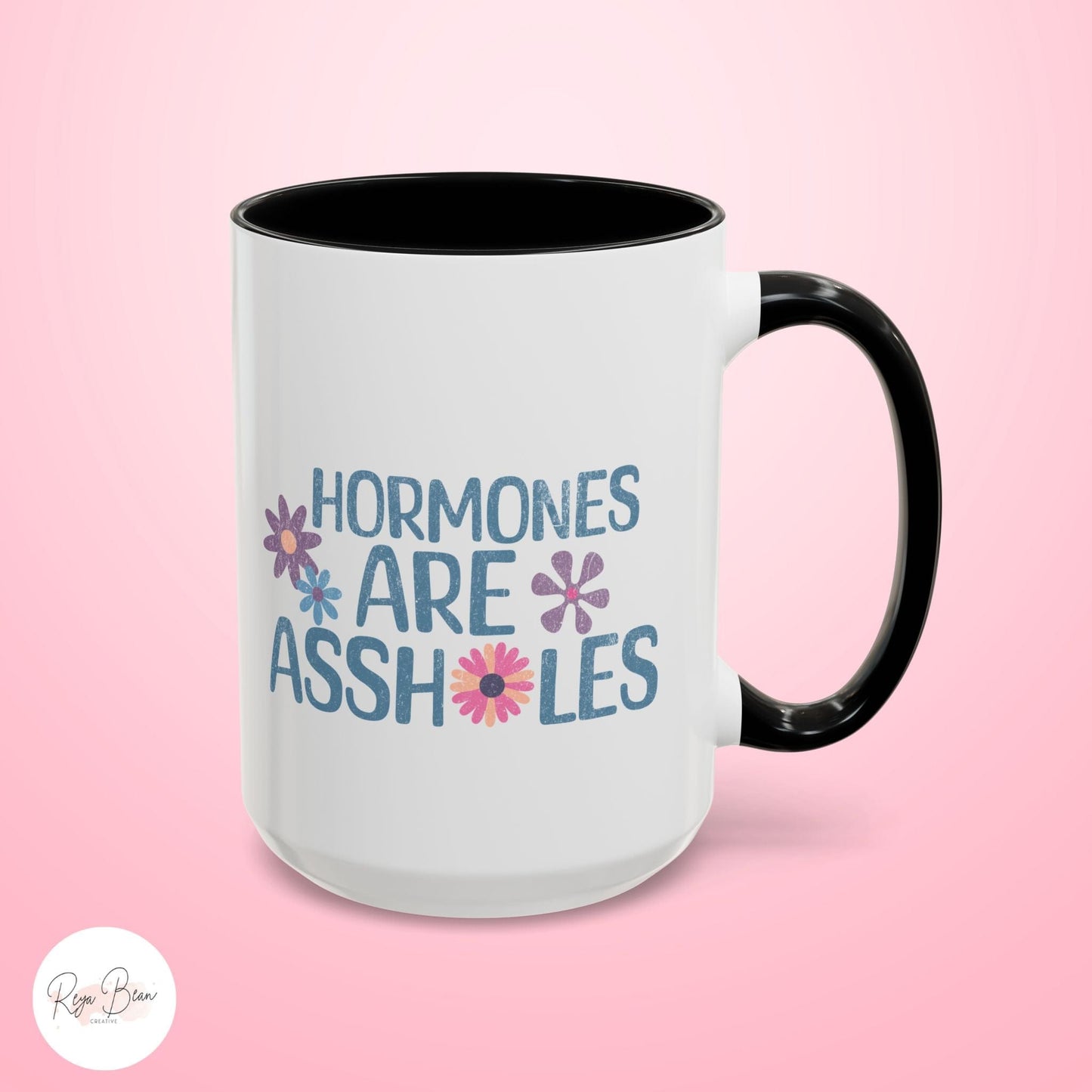 Menopausal Woman Funny Mug, Hormones Are Assholes Two Tone Accent Coffee Mug 15oz, Perimenopause Pregnancy Mood Swing Fun Gift for Her