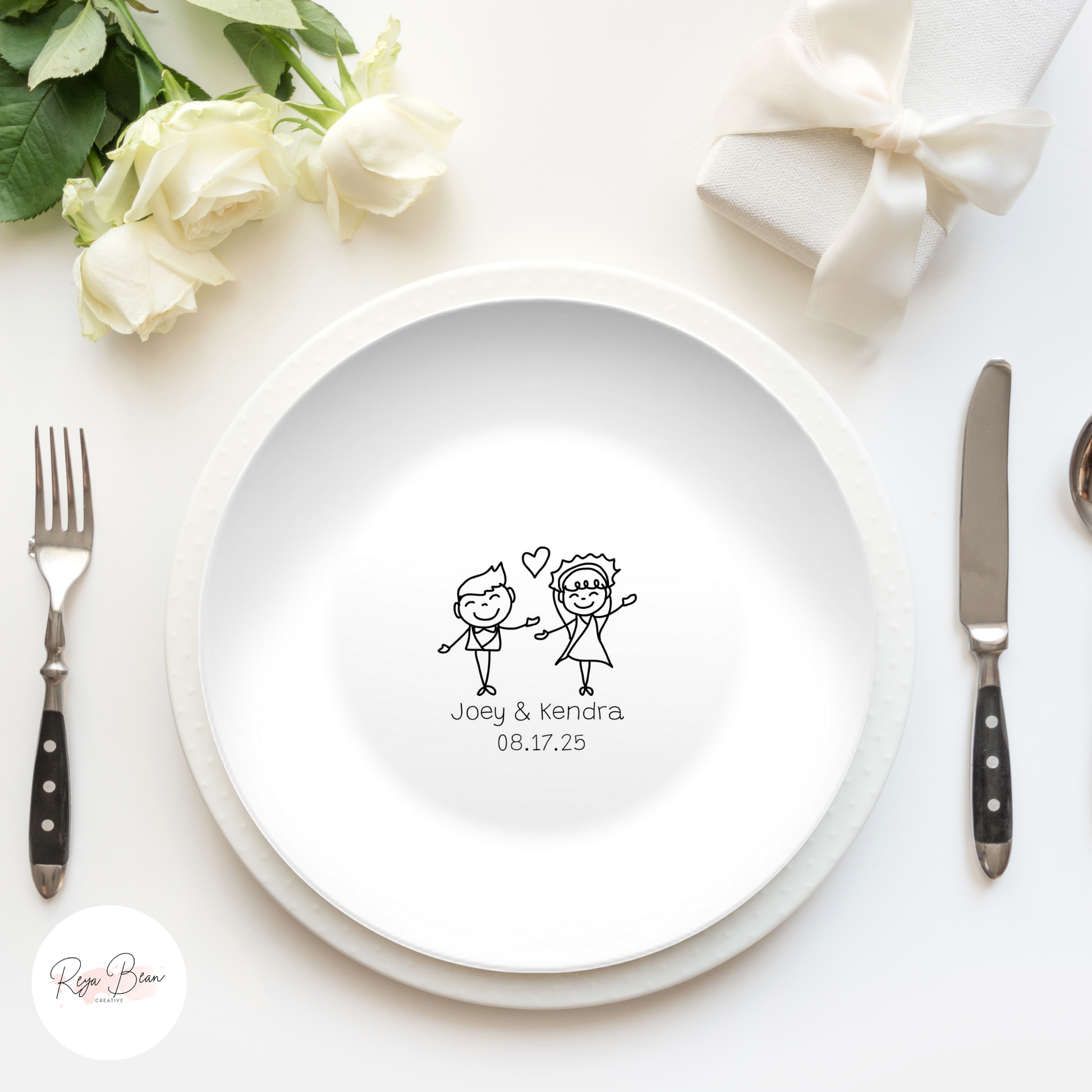 Custom Mr. & Mrs. Wedding Plate, Doodle Minimalist Couple Wedding Date Present, Bride and Groom Engagement Gift, Cute Anniversary Dish Gift