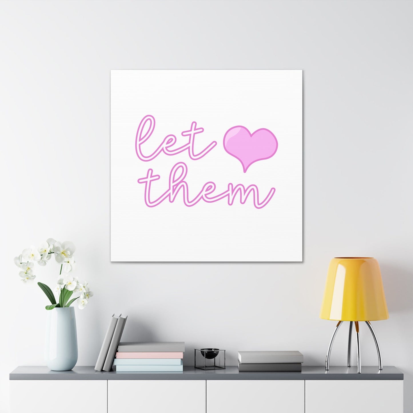 Let Them Self-Worth Positive Affirmation Quote Wall Art, Pink Heart Mental Health Self-Love Canvas Gallery Wrap, Keep Shining Self-Care Art